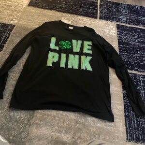 PINK Victoria's Secret Black Long Sleeve with Green Design